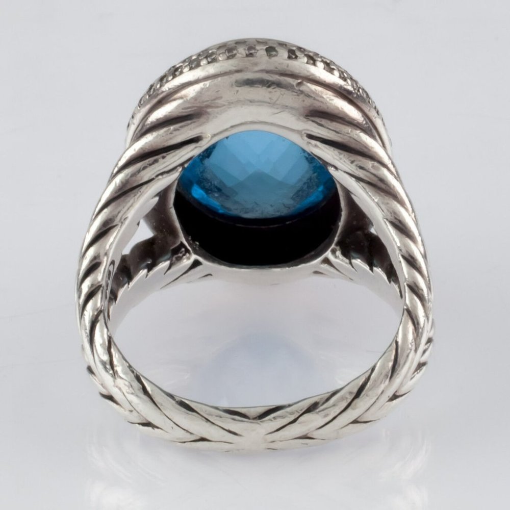 David Yurman Sterling Silver Signature Blue Topaz Ring w/ Diamond Accents Size 6 - Picture 5 of 9